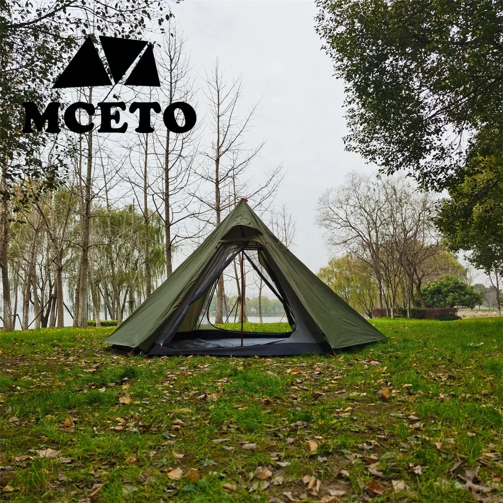 MCETO Ultralight hunting 3 Person Pyramid Tent Hexagonal Camping Double Layer Tipi Hunting Equipment