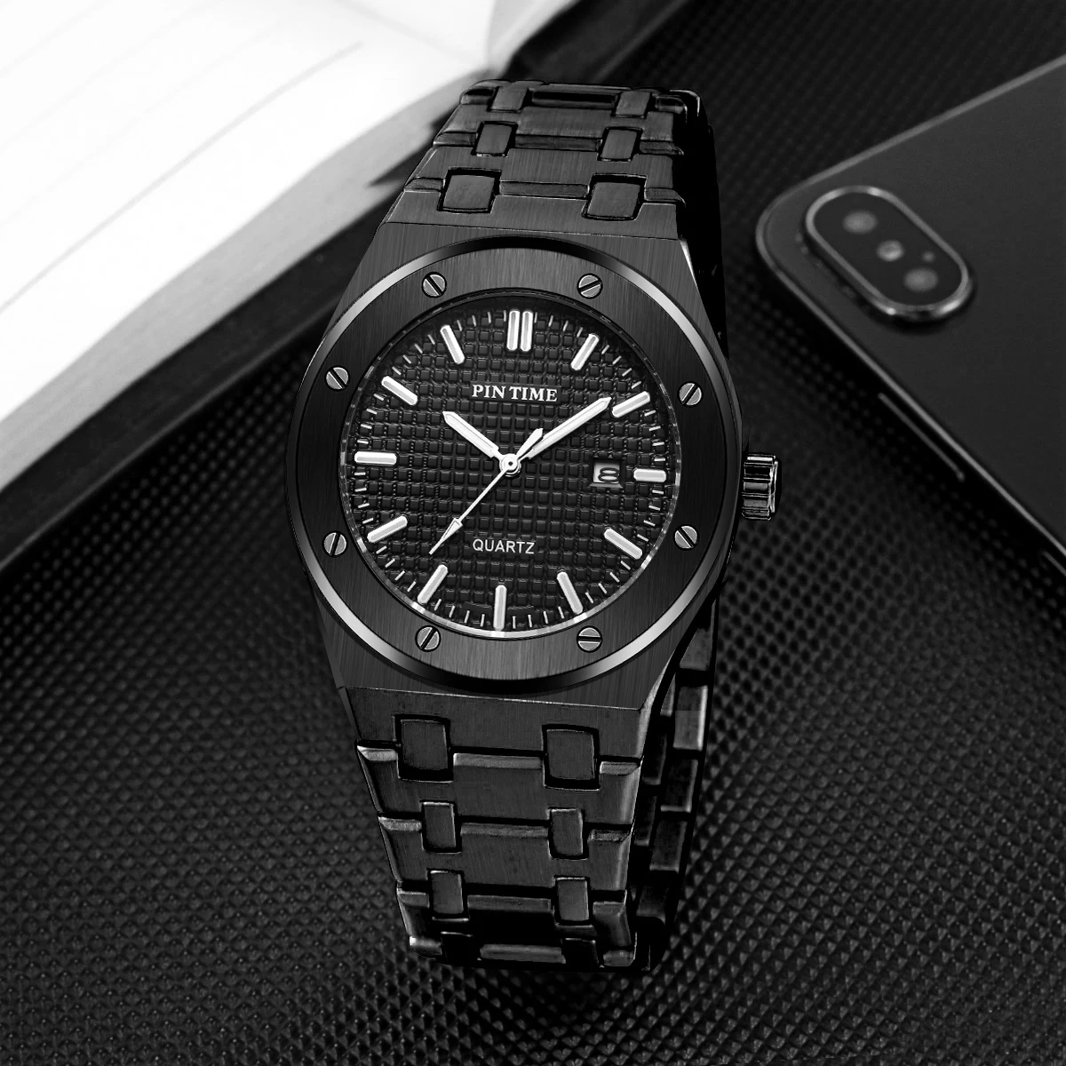 Часы PINTIME Мужские кварцевые, модные повседневные Стальные Роскошные водонепроницаемые в стиле милитари, с датой