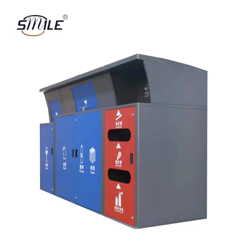 Хит продаж мусорная корзина SMILE из нержавеющей стали с 4 комбинированными отсеками большой вместимости для улицы школы сада