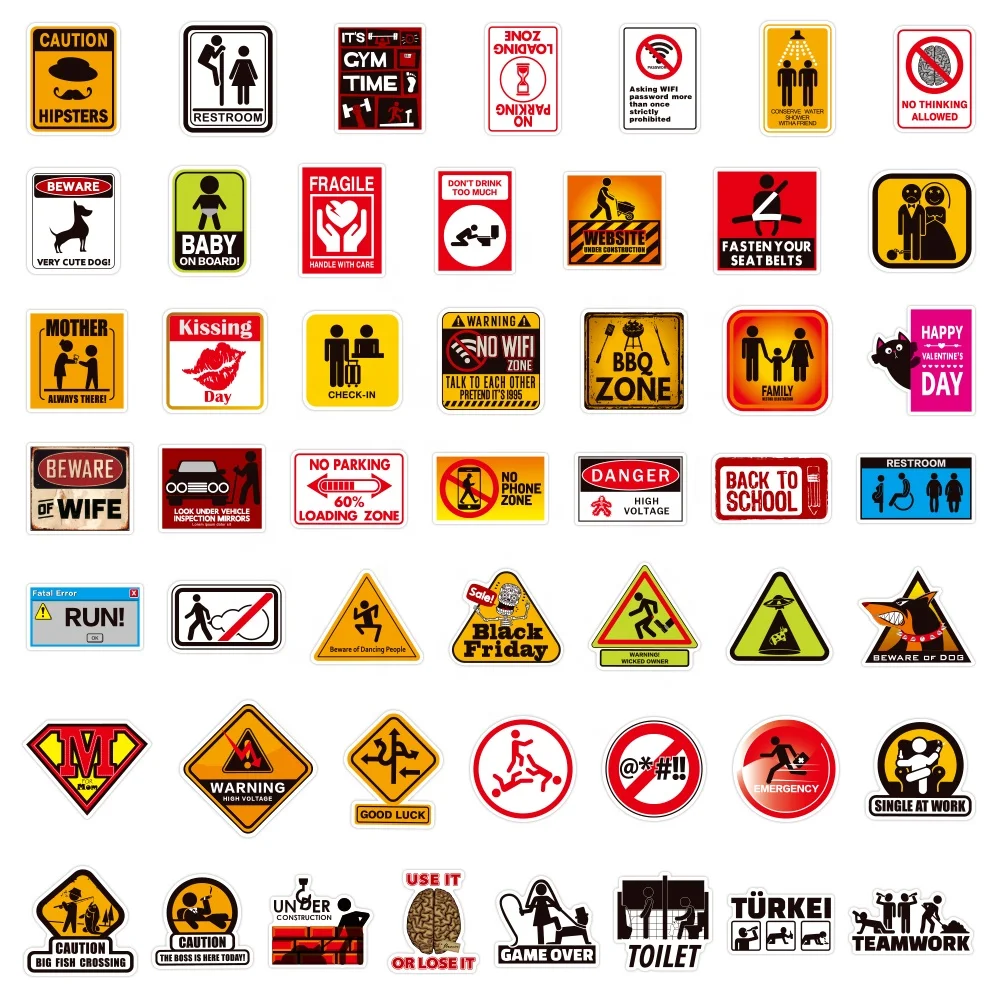 50pcs warning sign sticker high quality waterproof vinyl PVC hentai stickers Die Cut Label Logo Adhesive laptop car sticker