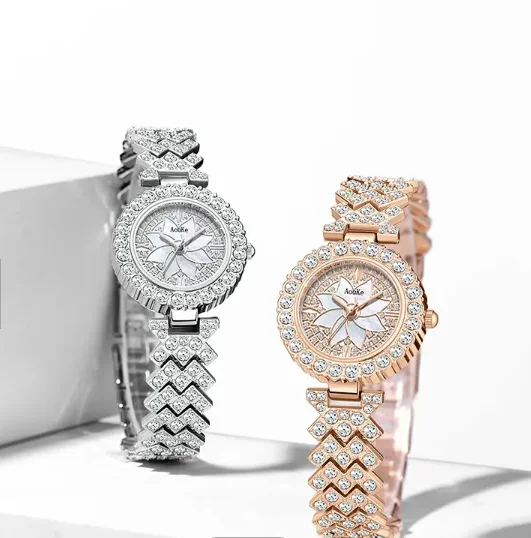 6pcs Jewelry Set Quartz Rhinestone Watch Bracelet Necklace Earrings Rings Box Set