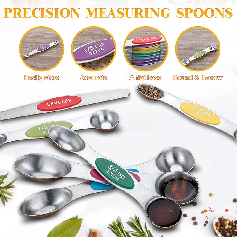 cuchara de metal Multicolor Stainless Steel Coffee Magnetic Measuring Scoop Spoons Cups Set with Level