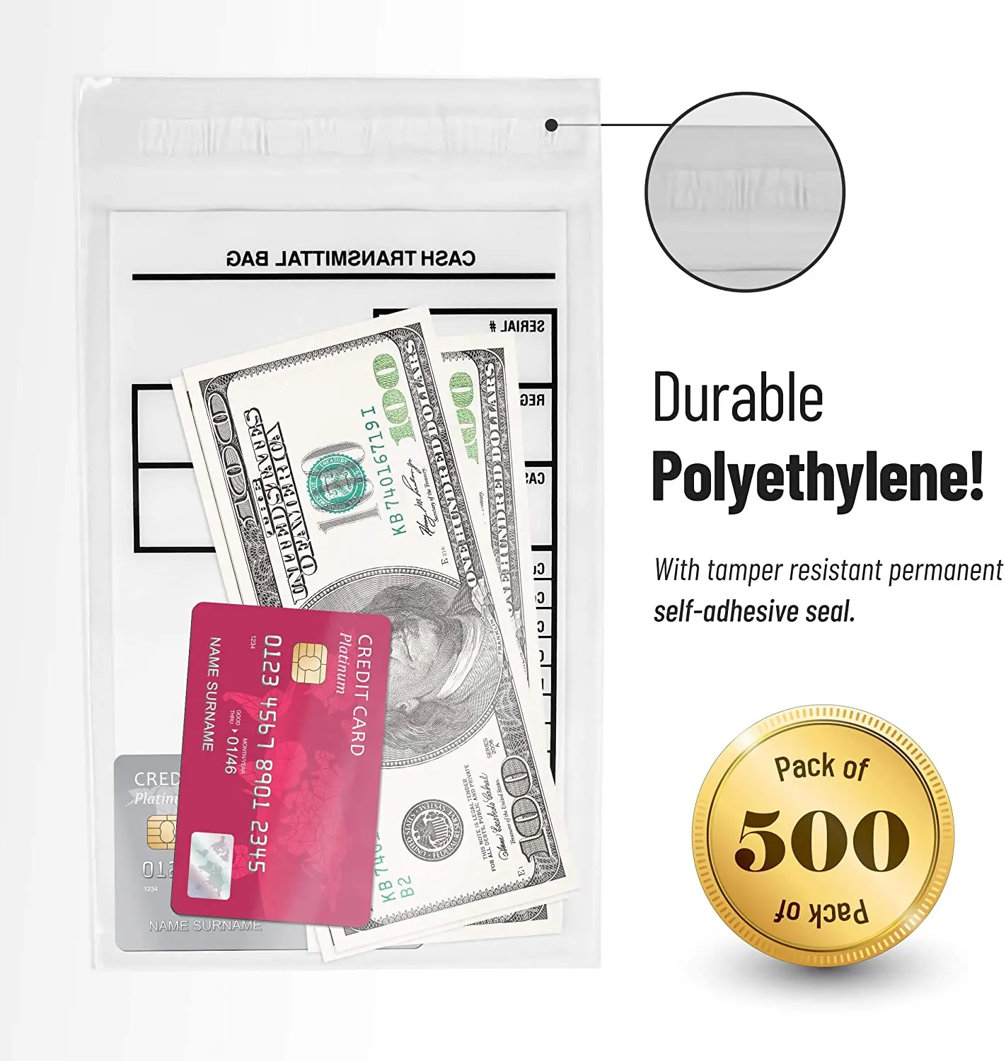 Bank Deposit Bags Extra Strength Tamper Evident Deposit Bags- Self Adhesive Seal Clear Plastic Poly Transmittal Bags