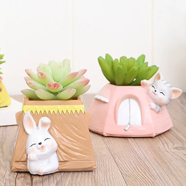 Roogo resin home decoration cute dog flowerpots