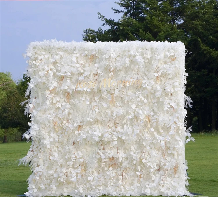 2024 New Design Panel Decor Artificial Flower Wall for Wedding Decor 3D Roll Up Fabric Cloth Base Pink Silk Flowerwall Backdrop