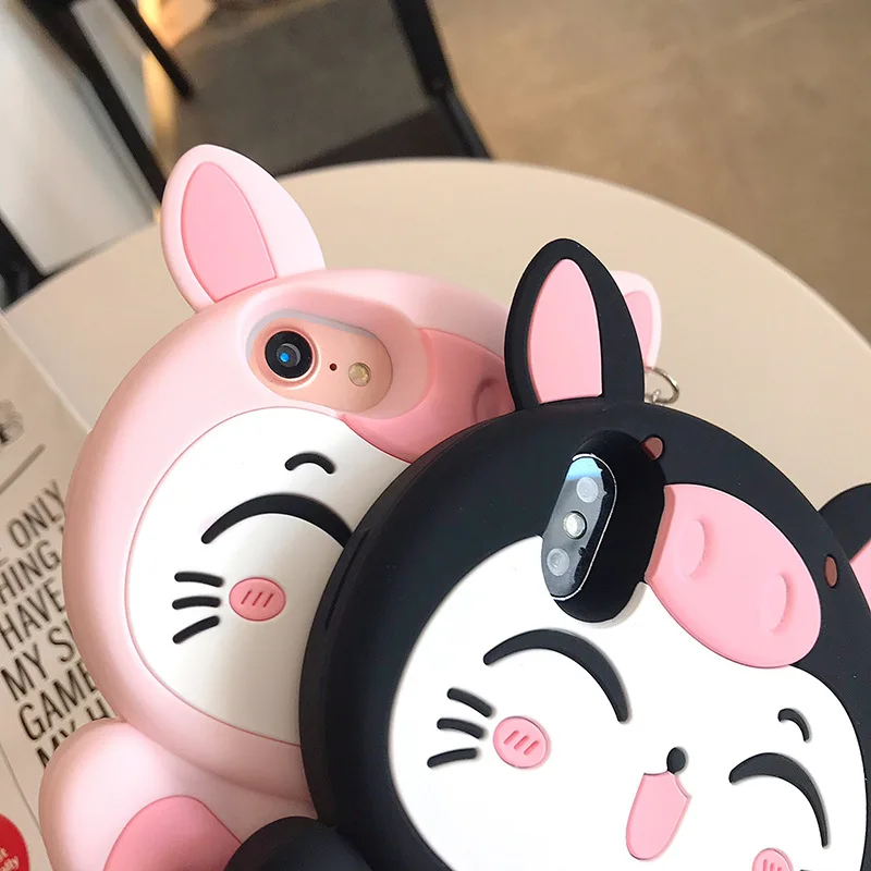 Cute 3D Cat Soft Silicone Phone Case For iPhone 14 13 11 12 Pro Max,Cartoon Funny Cat Shockproof Bumper Back Cover Case