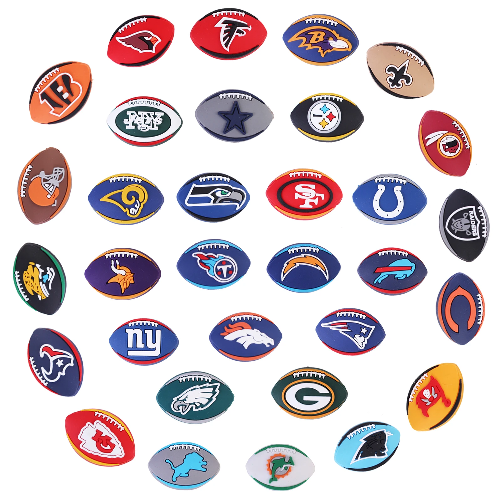 Оптовая продажа 2023 Новое поступление 2D NFL Спортивная командная футбольная резина подвеска для крокодиловой обуви