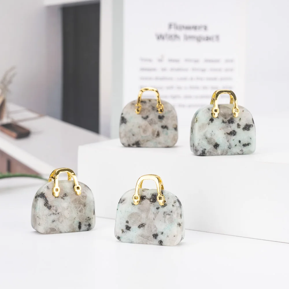 BZ JADE TIFA 1 Inch Lotus Jasper Semi-Precious Stone Factory Wholesale Mini Handbag Pendant Gemstone Crafts Purse Carving Gifts