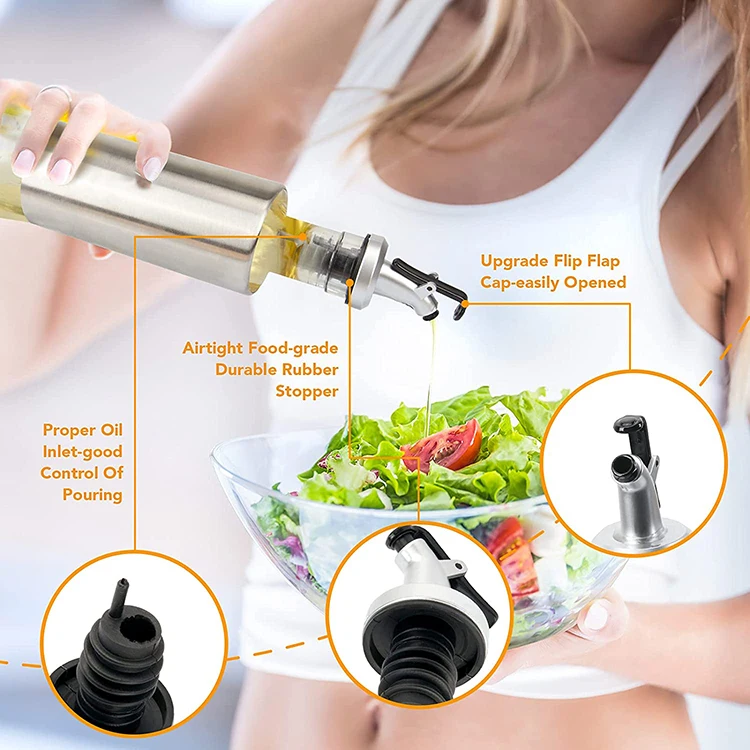 Wholesale BBQ Glass Oil Bottle Stainless Steel Nested Glass Olive Oil Vinegar Bottle Dispenser Set  200ml 300ml 500ml