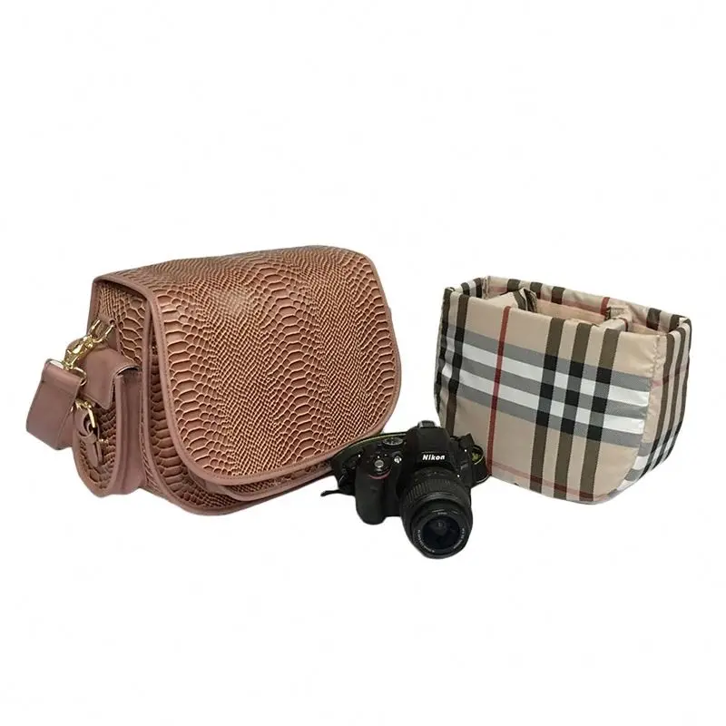 BSCI Factory New Fashion Camera Case Bag Holder for Camera Custom Snake Skin Leather Shoulder Camera Bags