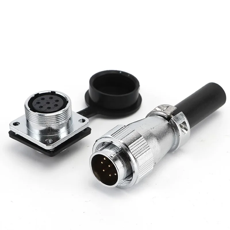 Metal Flange Receptacle Circular Wire Connector With Cap