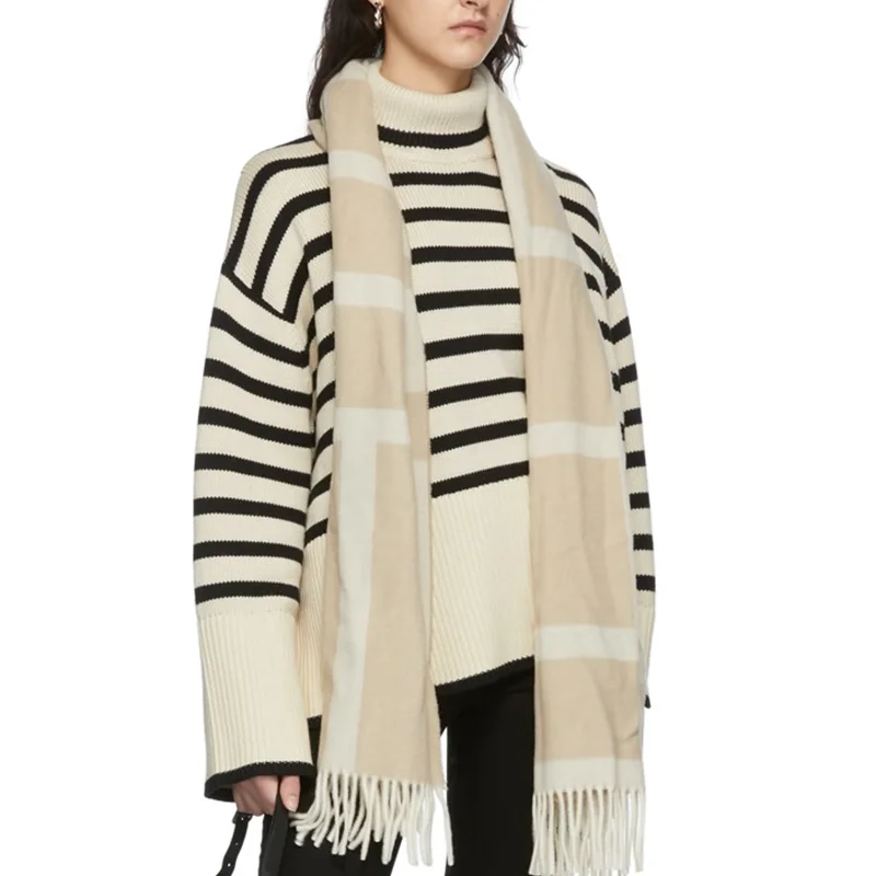 Manufacturer flared sleeve white striped sweaters for women patchwork high neck women pullovers long collar lapel women sweater