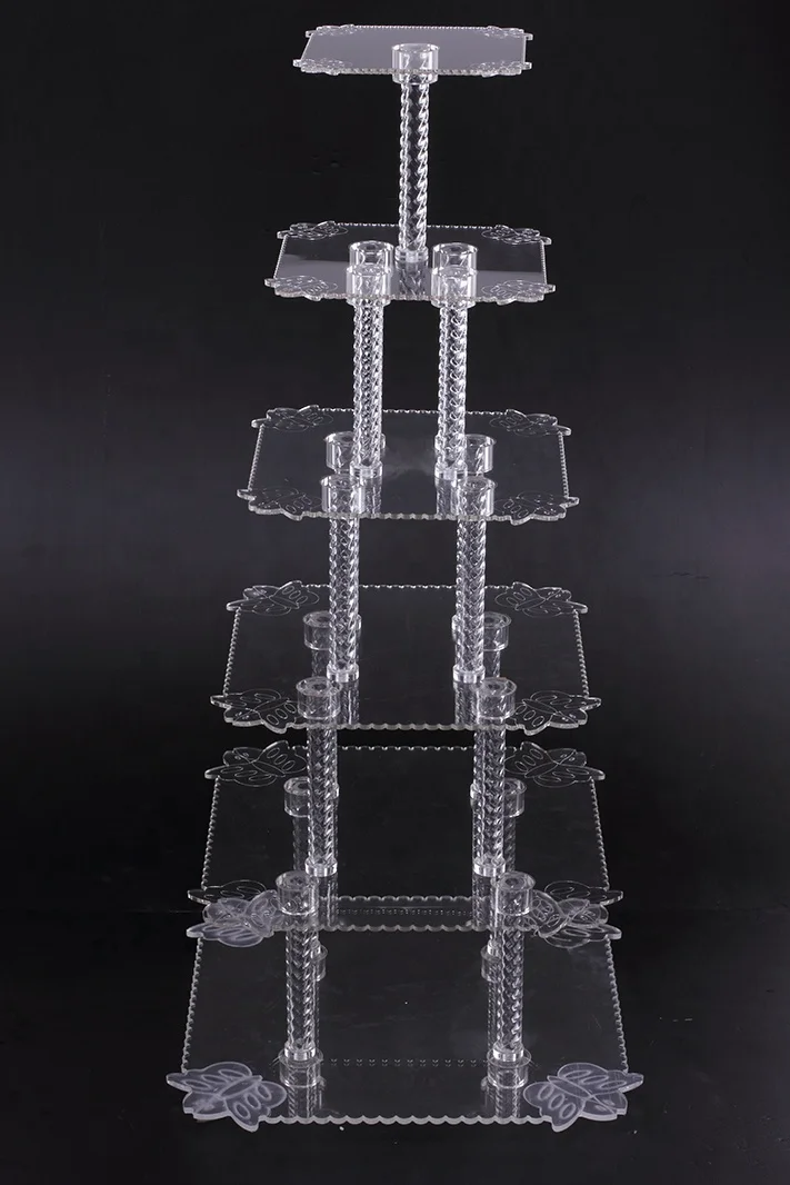 popular 6 layer Acrylic decoration square wedding cake stands floating cup cake stand
