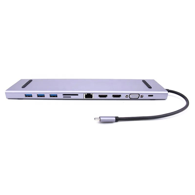 
USB C Hub 11 in 1 Adapter VGA Dual 4K HDMI- 1000M Network Audio SD/TF Card Reader PD 100W for Macbook 