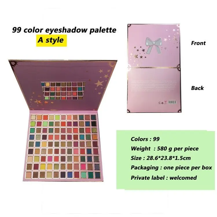 Manufacturing Direct Sales 99 Colors Natural Matte Shimmer Waterproof Rainbow Eyeshadow Palette