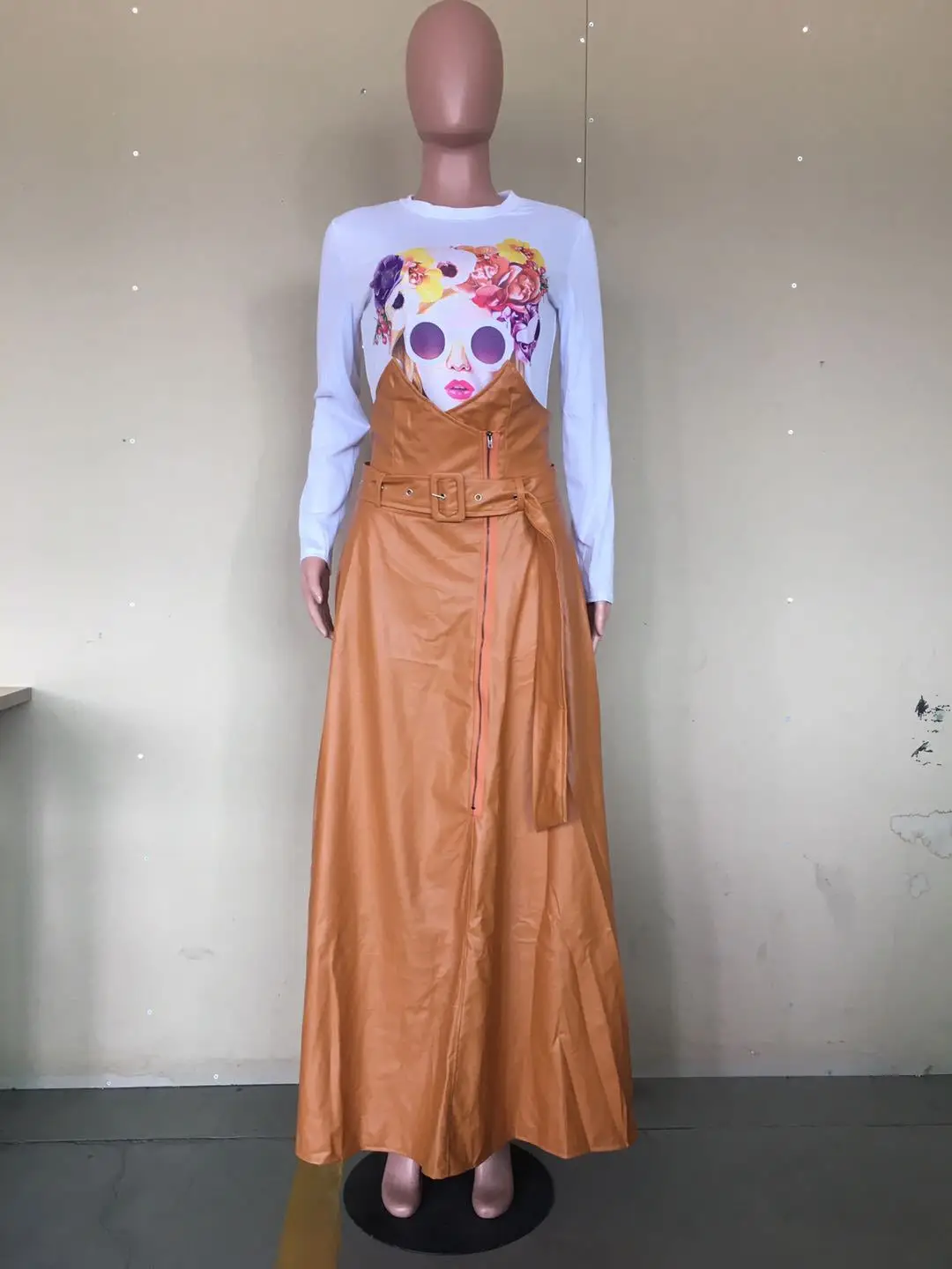 fall 2021 best selling women clothes Fashion casual PU leather split Loose skirt