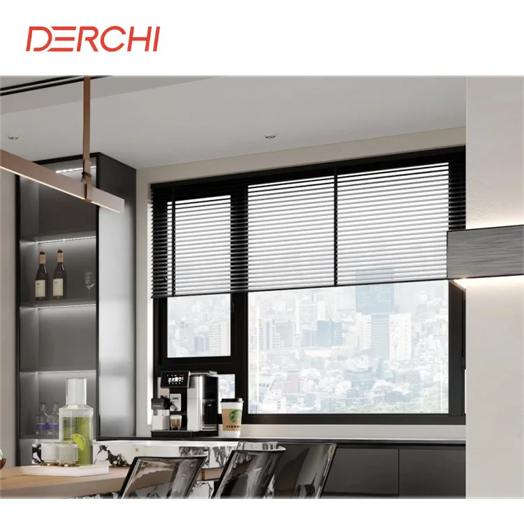 Modern customized design high security triple pane casement windows black aluminum frame window for home