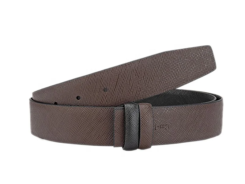 Double Sided Saffiano Grain Real Leather Belts for Man Replacement Belt Strap for Prong Buckle