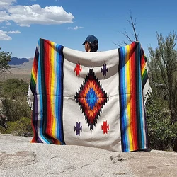 Monad Hot Outdoor Custom Mazatlan Hand-Woven Hooded Blanket Tapestry with Intricate Mexican Saltillo Diamond for Sofa Beach Bed