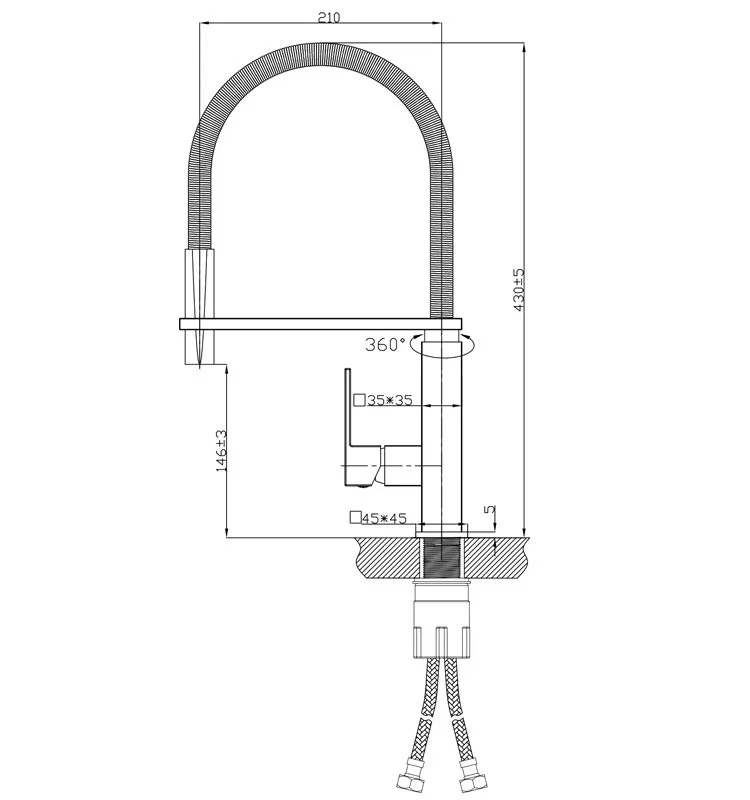 New design single lever 25mm cartridge copper high sink mixer faucet Cold and Hot Water kitchen  Single Handle Tap PVC HOSE
