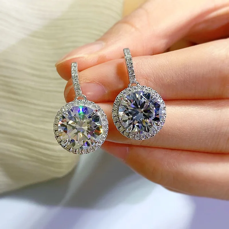 New jewelry 925 silver fashionable simple inlaid 5-carat harbor style circular geometric silver retro earrings