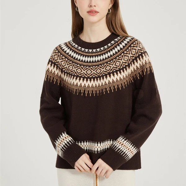 Wool Mock Neck Fair Isle Sweater Womens Fair Isle Jumper Sweater Basolan Wool Ladies Croft Pullover