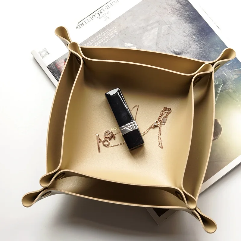 Ready Stock Pu Leather Decorative Custom Dice Shower Tray Folding Coin Key Tray