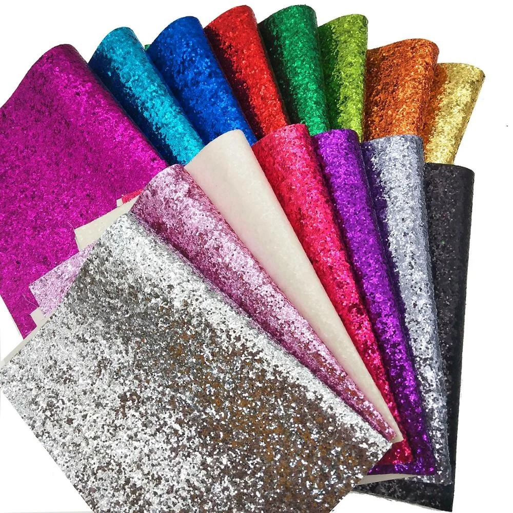 By The Yard Sparkly Shiny Chunky Glitter  Fabric Faux Synthetic Leather Fabric Roll  For Shoes Bags Wallpaper