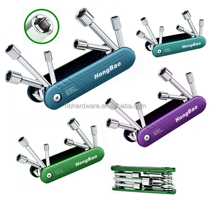 Foldable Repair Allen Key Wrench Set Cycling Nut Driver Long T Handle or Cycling Bicycle Repairing Tools Kit Folding Hex key Set