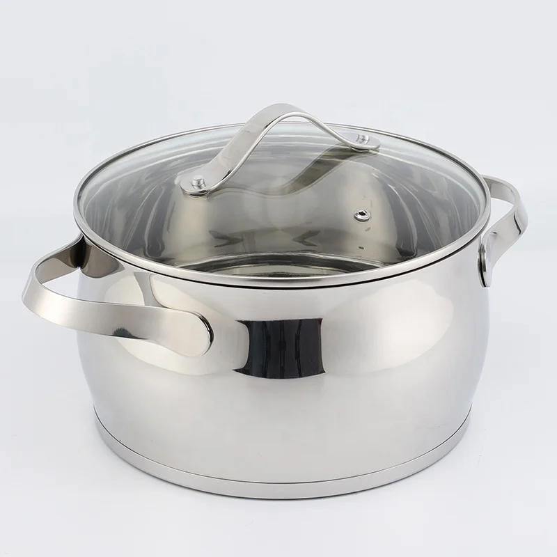 Factory 6Pcs Kitchen Cookware Set Stainless Steel Double Handle Belly Shape Soup Cooking Pot Casserole Set with capsuled bottom