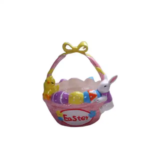handmade craft ceramic Easter lovely bunny gift basket rabbit candy holder