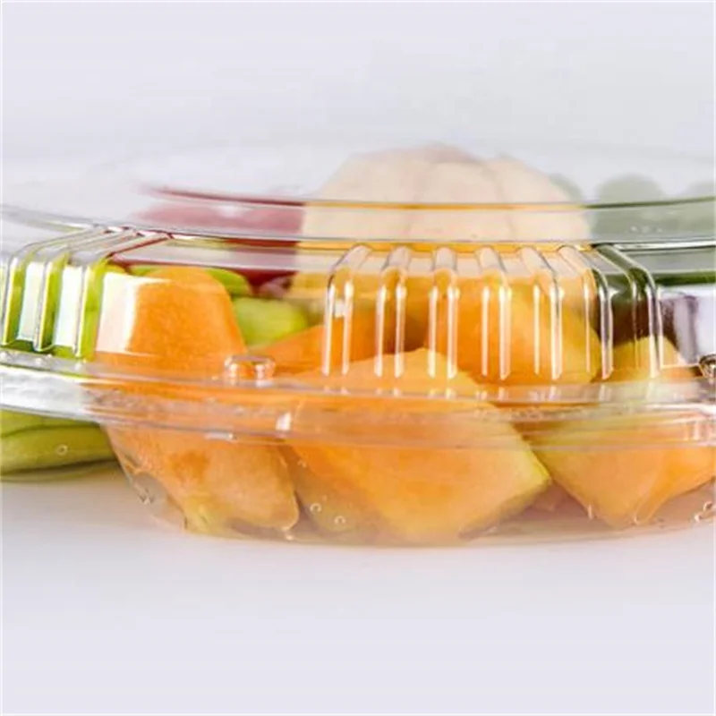 6 Compartment Fruit Food Container 12.6 Inch Round Plastic Appetizer Tray with Lid