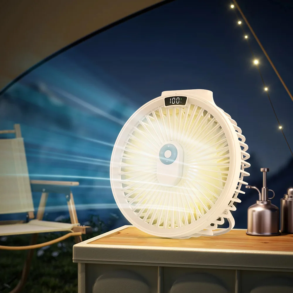 Portable USB Wireless Remote Control Smart Mini Ceiling Fan with Tripod LED Light for Camping