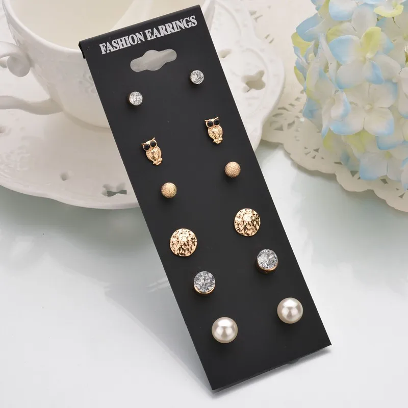 7Pair/set Fashion Korean Mini Pearl Stud Earrings Set For Women Ball Flower Earring Gifts