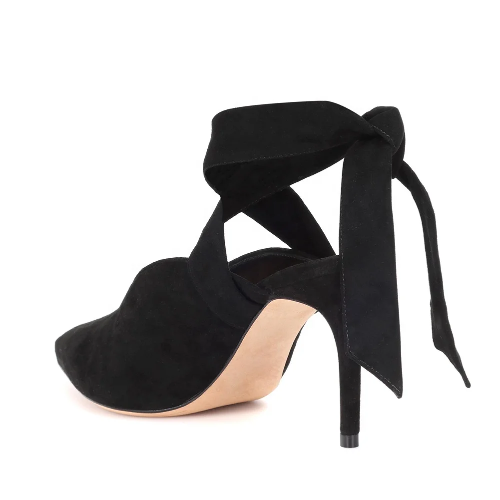 Velvet Red High-Heel Party Shoes Plus Size Pointed Toe Exchange Lace-Up Single Shoes Wedding Wedding Shoes