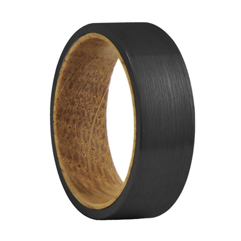 Wholesale Fashion Jewelry IP Black Brushed Tungsten Carbide Ring Whiskey Barrel Wooden Wedding Rings