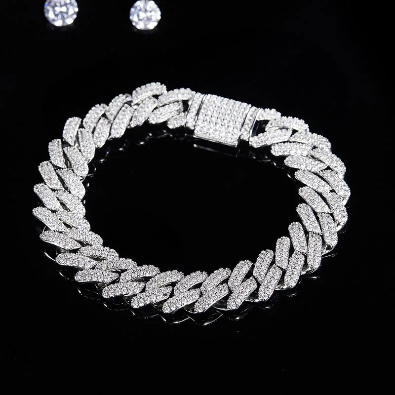 8mm Micro Paved Iced Out Moissanite Cuban Link Chain Luxury Bling Diamond Bracelets For Men