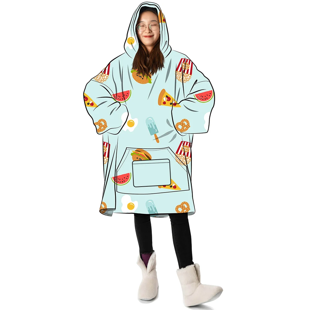 Super Warm Light Weight Grey Oversize Wearable Blanket Hoodie for Women Men Kids Gift Polyester Blanket Sweatshirt