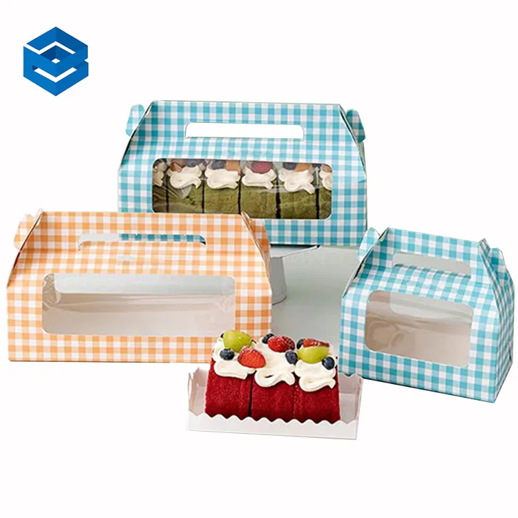 Wholesale Window Cake Boxes White Cardboard Square Bakery Shipping Packaging Box for Cake with Handle
