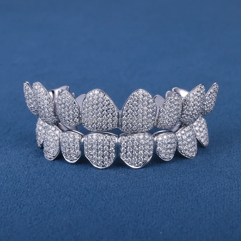 YAXI Customized S925 Silver 10K 14K 18K Solid Gold 8top 8bottom Honey Setting Iced out VVS Moissanite Lab Natural Diamond Grillz