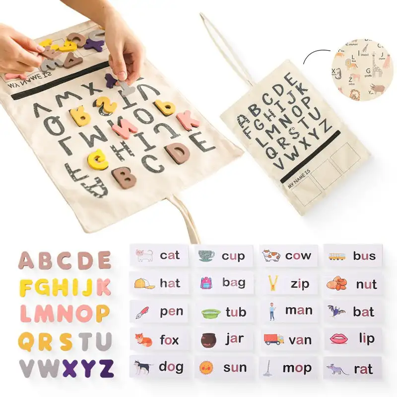 Double sided Letter Animal Montessori Alphabet Recognition Canvas Bag play mat Letters Educational Toy