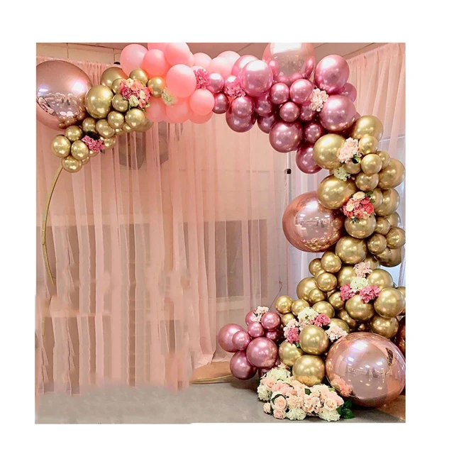 134pcs Chrome Gold Rose Pastel Baby Pink Balloons Garland Arch Kit 4D Rose Balloon For Birthday Wedding Baby Shower Party Decor