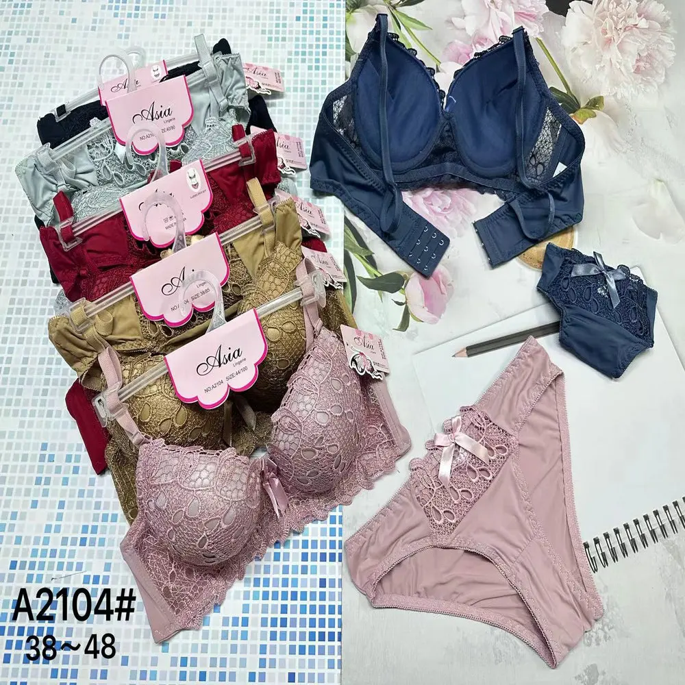 2.12 Dollar Model AS056 Set Size 36-48B Cup Wholesale Underwire Floral Lace Lingerie Women Bra And Thong Set With Colors