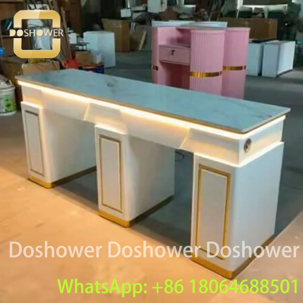 Sturdy Modern Manicure Nail Table Set With Set Customer & Technician Chair For Manicure Nail Table Nail Salon Furniture Package