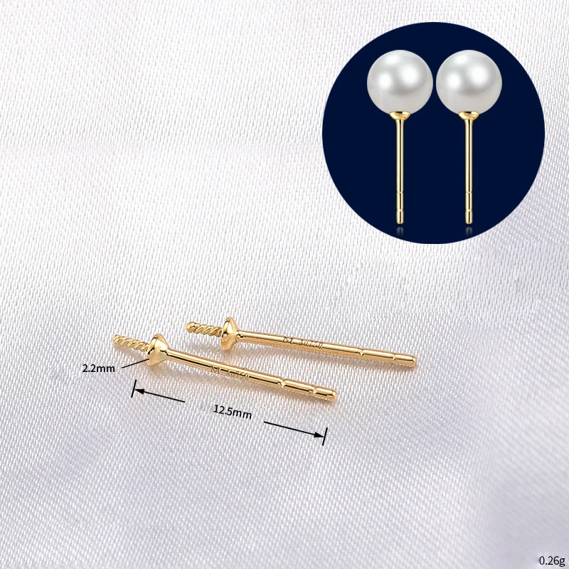 18K Solid Gold Stud Earring Posts With Cup Peg for Half Drilled Pearl Beads Stud Ear Wire Post Jewelry Making