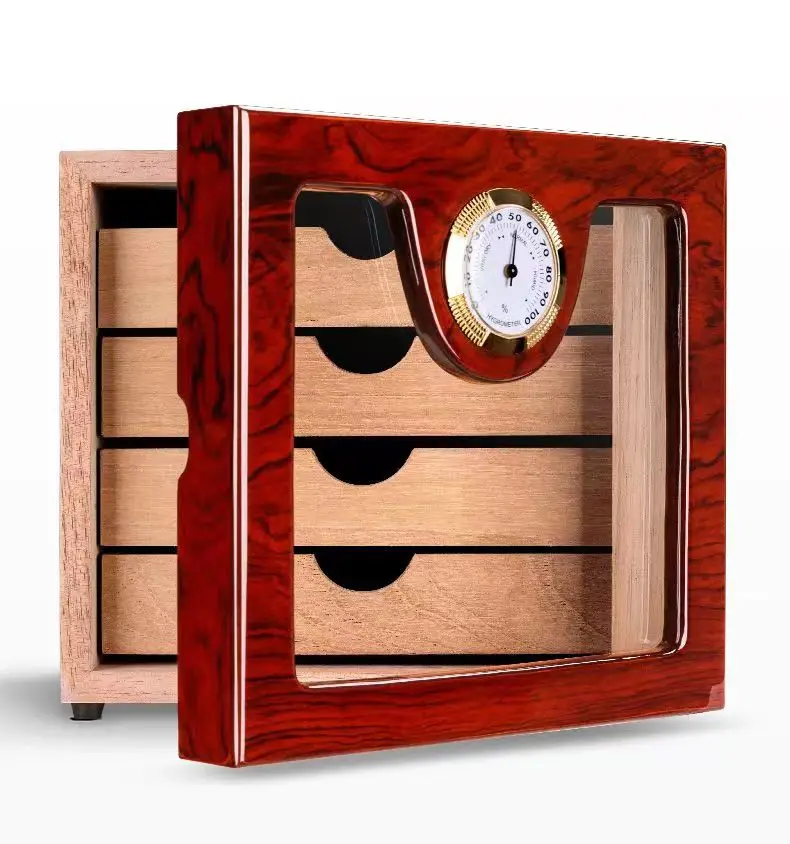 100pcs Cigars Tempered Glass Humidor Cigar Cabinet Box with Front Hygrometer and Humidifier Spanish Cedar Wood Cigar Humidor.