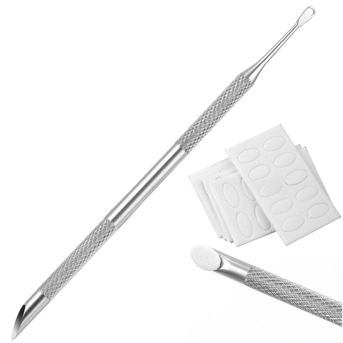 New Manicure Stainless Steel Nail Pusher Gel Nail Polish Remover Tools Nail Cuticle Pusher with 100 Grit Sandpaper Sheets