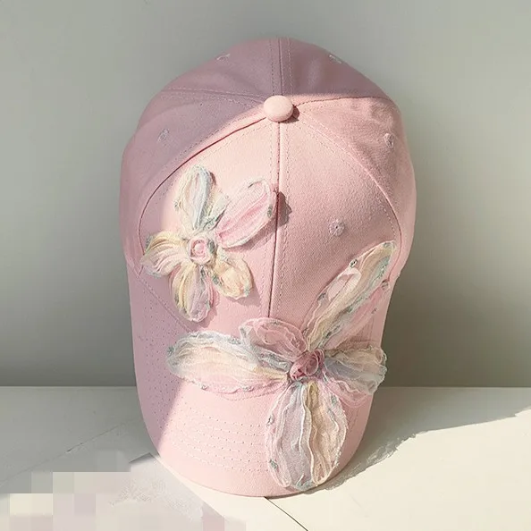 new women fashion chic cotton dad hat golf tennis sports baseball hat Sun Protection trucker hat with 3d flowers