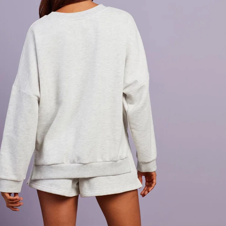 High Quality Fashion Wholesale Long Sleeve Sweatshirt Custom Logo Jumper Sweat Shorts Two Pieces Set Tracksuit 2 Piece Short Set