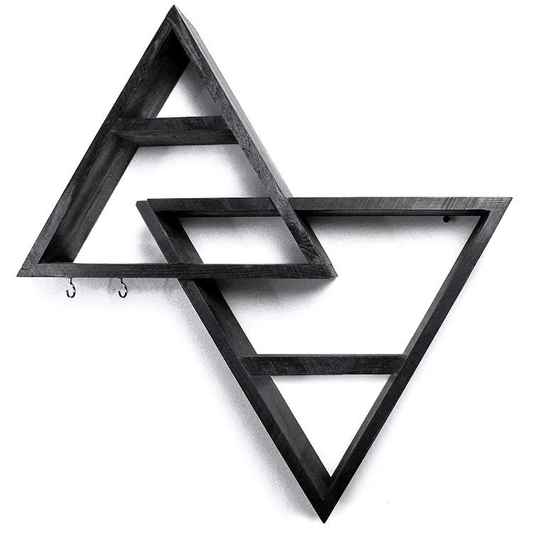 Best selling natural wooden  rural large triangle multifunctional wall shelves home decor